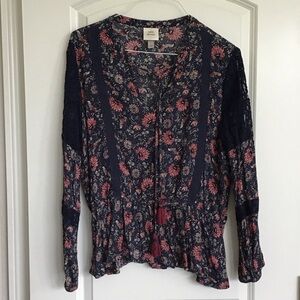 Knox Rose Navy and Pink Floral Blouse